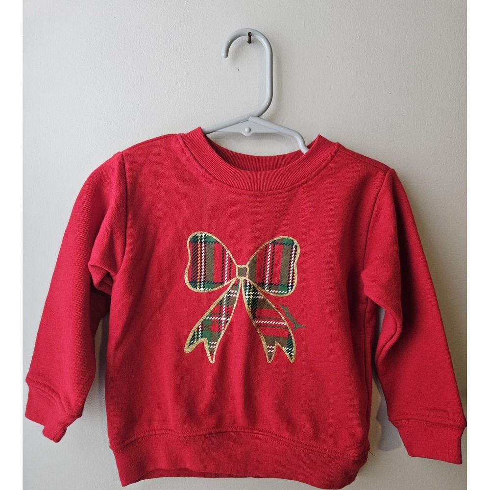 Holiday Time Baby Girls 18M Red Christmas Sweatshirt Plaid Bow Glitter‎ Graphic